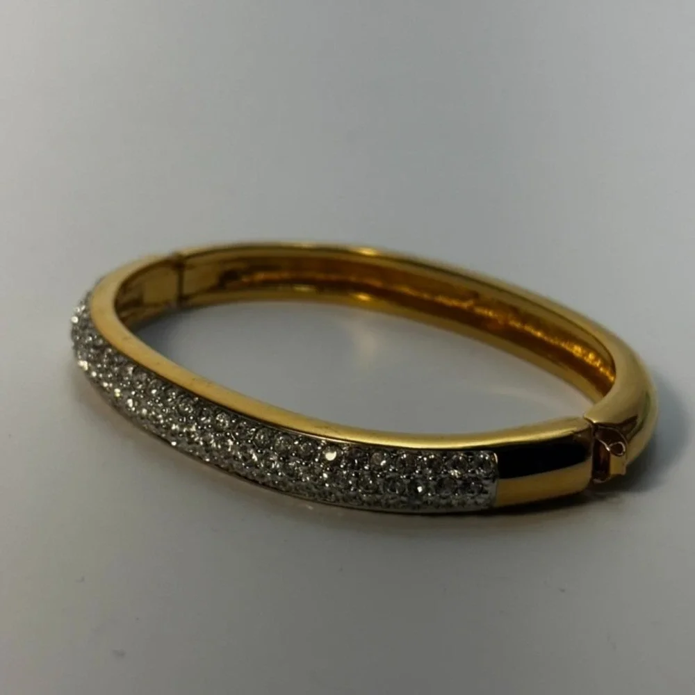 Swarovski Bangle Gold Pave Crystal Hinge Oval Bracelet - Picture 12 of 16